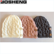 Write/Gray/Pink Winter Button Decoration Beanie Knit Cap